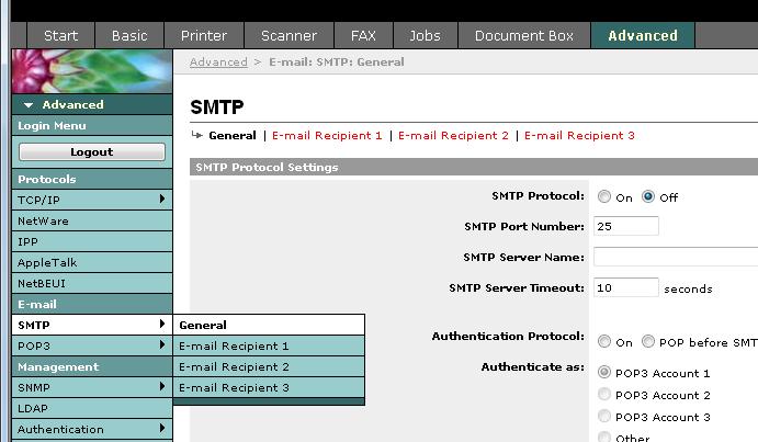 Felkészülés a használatra > CEmbedded Web Server (E-mail beállítások) E-mail küldése Ha megadja az SMTP-beállításokat, elküldheti a készülékre töltött képeket e-mail mellékletként.