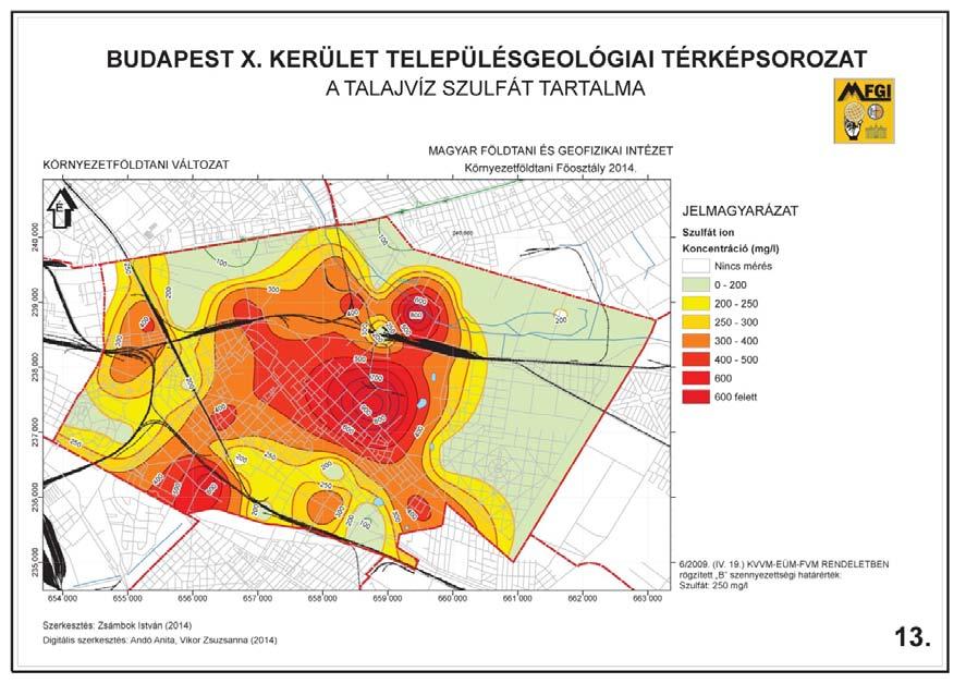 X. kerület településgeológiája Környezetvédelmi szempontból indokolt az első vízadó kémiai tulajdonságait összefüggően kezelni, főleg a szennyező-komponensek szempontjából még akkor is, ha a minták