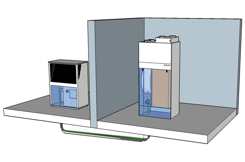 Telepítés Compact P termékcsalád a nilan-tól Beltéri egység Kültéri egység Két egységet összekötő cső- illetve elektromos vezeték Egyszerű telepítés AIR 9 egy kültéri levegő/vizes hőszivattyú