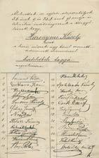 Az első aláíró Tolnay Lajos (1837-1918) mérnök, akit 1872-ben nevezett ki Gorove István miniszter igazgatónak. Később a Szabadelvű Párt országgyűlési képviselője is volt. Kelt: (Bp.), 1874.