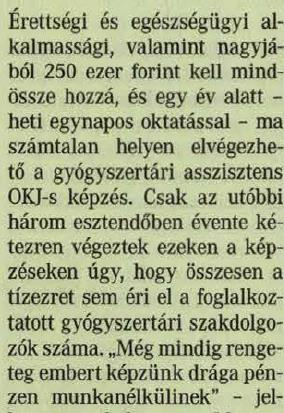 Gyógyszertári asszisztens - OKJ száma: 55