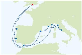 Málta 07:00 17:00 1 13 Barcelona, Spanyolország 06:00 2018. máj. 14., jún. 7.*, júl. 1., 25., aug., 18.*, szep. 11., okt. 5.** * A hajó fordított útvonalon halad.