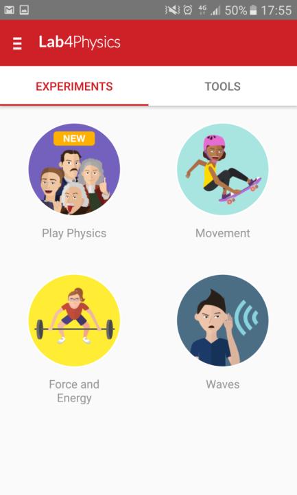 Kész kísérleteket kínáló alkalmazás például a Lab4Physics: 9. ábra Lab4Physics alkalmazás főmenüje 10.