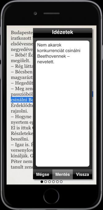 felhasználó az élménycsomaghoz. 5.a. ábra: Regény részletek idézet funkciója 5.