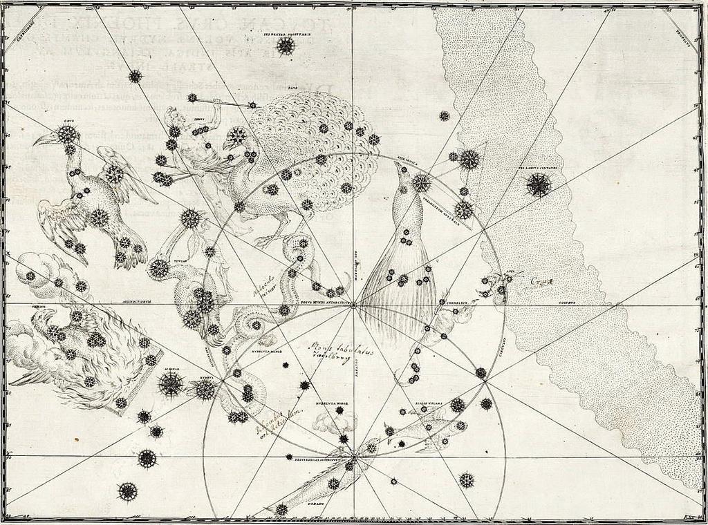 Uranometria (1603) szerző: Johannes Bayer az első égi atlasz, ami az egész égboltot ábrázolja a 48 klasszikus csillagkép + Keyser 12 délije 50 éven keresztül standard ábrázolása a területnek + itt