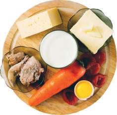 A-vitamin források: belsőségek (máj, vese, szív), tojássárgája, tengeri halak, tej és tejtermékek.