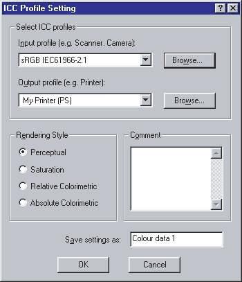 A Windows ICM illesztés csak kimeneti profilok kiválasztást teszi lehetővé.