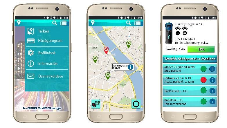 kiszolgálása Mobil Applikáció - Android, IoS - Töltőpontok térképes keresés - Foglalás - Töltési adatok