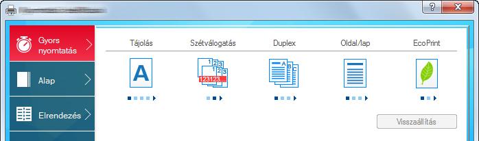 Printer Driver User Guide 1 3 2 Szám Leírás 1 [Gyors nyomtatás] fül Olyan ikonokat biztosít, amelyek segítségével egyszerűen konfigurálhatók a gyakran használt funkciók.