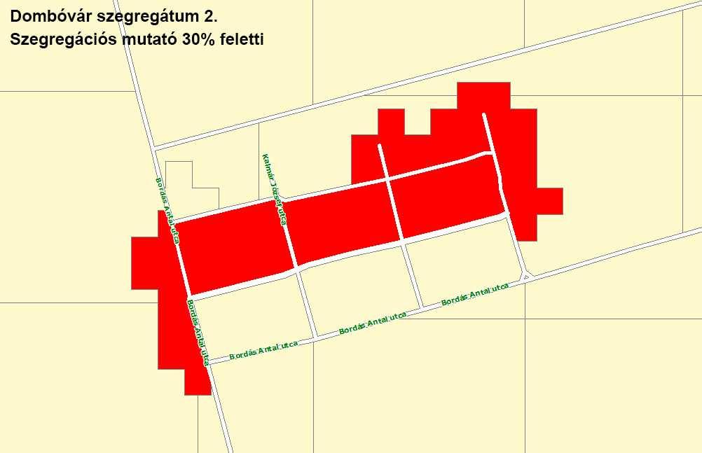 A területen 128 fő lakik, a szegregációs mutatója közel hétszere a városi értéknek, 60%.
