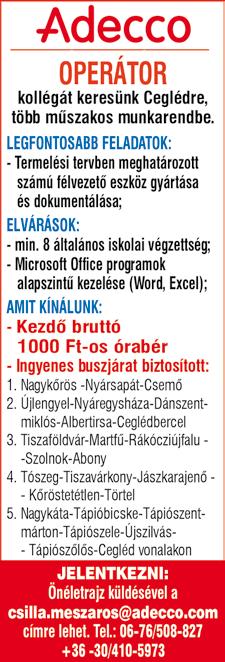 időre. A munkavégzés helye: Cegléd, Jászberényi út 2. A munkakör betöltéséhez rendészeti felsőfokú végzettség, vagy középiskolai végzettség és rendészeti középszintű szakképesítés szükséges.