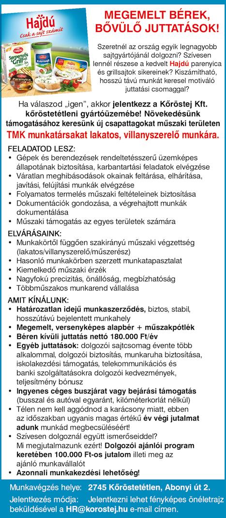 ÉLELMISZER termékgyártással foglalkozó cég műszaki beállítottságú, hasonló területen szerzett gyakorlattal rendelkező betanított gépkezelő, gépbeállító munkakörbe férfi munkavállalókat keres, Ceglédi