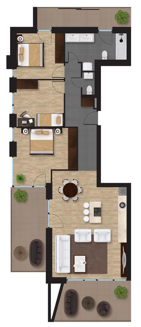 AZ EMELETI 3-AS LAKÁS ALAPRAJZA 4. 5. 6. előtér 10,94 m² wc 1,70 m² fürdő 9,25 m² 4. szoba 10,56 m² 5. szoba 10,72 m² 6.