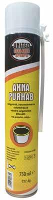 PURHABOK Akna purhab 750ml A United Sealants Akna purhab egy 1 komponensű B3-as önexpanzionáló, használatra kész, ózon kímélő hajtógázzal ellátott poliuretán hab, mely aknák és kútgyűrűk tömítésére,
