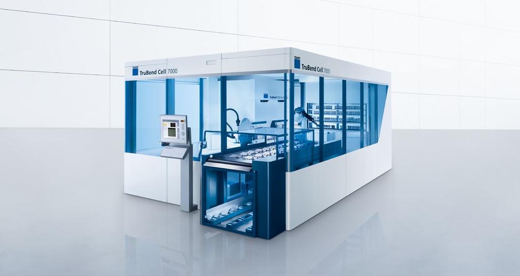Innovatív nagy sebességű hajlítócella. A kis darabok nagy termelékenységet igénylő automatikus hajlítása terén a TruLaser Cell 7000 jelenti a kompakt megoldást.