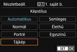 oldal) regisztrált képstílusok paraméterei is módosíthatók a fényképezőgépen. 1 2 3 Nyomja meg a <XA> gombot. Megjelenik a képstílusválasztó képernyő. Válassza ki a [*. saját b.] lehetőséget.