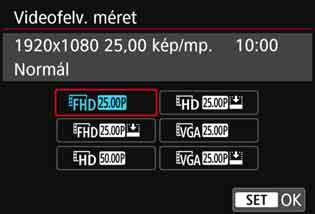 3 A videofelvétel méretének beállítása A [Z2: Videofelv. méret] opcióval beállíthatja a videofelvétel méretét (képméret, képfrekvencia és tömörítés mód), illetve további egyéb funkciókat állíthat be.