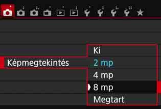 Praktikus funkciók 3 A képmegtekintési idő beállítása Beállíthatja, hogy a kép mennyi ideig legyen látható az LCD-monitoron közvetlenül az elkészítését követően.