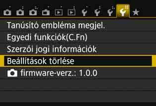 Praktikus funkciók 3 A fényképezőgép visszaállítása az alapértékekrek A fényképezőgép felvételkészítési funkciójának beállításai és a menübeállítások visszaállíthatók alapértelmezett értékeikre.