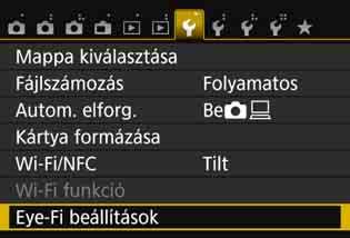 H Eye-Fi kártyák használata A kereskedelmi forgalomban kapható, már beállított Eye-Fi kártyákkal vezeték nélküli LAN-kapcsolaton keresztül automatikusan áttöltheti a rögzített képeket a számítógépre,