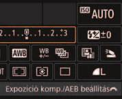 Q Felvételkészítési funkciók gyorsvezérlése Az LCD-monitoron látható felvételkészítési funkciók közvetlenül kiválaszthatók és