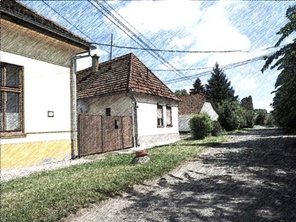 Néhol az utcától azonos távolságra visszahúzott elrendezés jellemző. Itt ettől eltérő beépítés szintén nem javasolt.