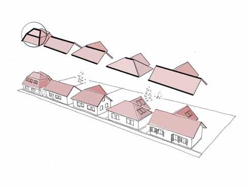 6. AJÁNLÁSOK ÉPÍTÉSZETI ÚTMUTATÓ Városközpont Épületünk tetőformáját a kialakult állapotnak megfelelően válasszuk meg! Tetőtérbeépítés esetén a tetőablak használata ne bontsa meg a tető egyszerűségét!