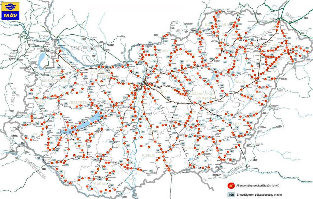 Különösen hátrányos, hogy még a TEN-T hálózaton is 31%-os a sebességkorlátozásokkal érintett pályahossz.