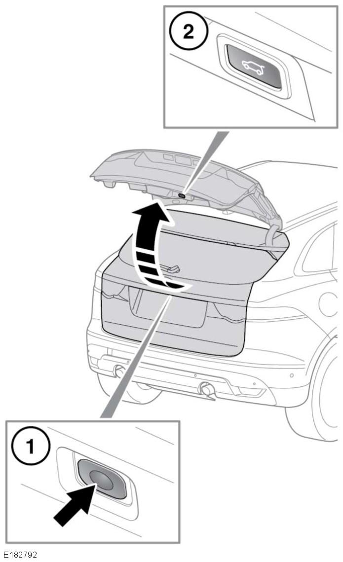 Beszállás a járműbe MOTOROS MOZGATÁSÚ CSOMAGTÉRAJTÓ NYITÁSA ÉS ZÁRÁSA A csomagtérajtó működtetése előtt győződjön meg róla, hogy egyetlen személy testrésze sincs olyan helyzetben, ahol becsípődhet.