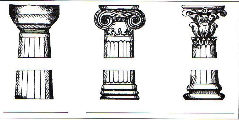 1,c. Írd a rajzok alá az oszlopok elnevezését! ( 3 pont ) 1,d. A kép alapján nevezd meg a görög építészet két elemét!