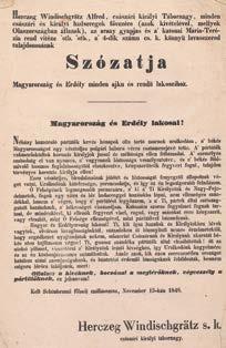 Official letter, autograph signed. 80 000,- 28. Herczeg Windischgrätz Alfred... Szózatja Magyarország és Erdély... lakosaihoz.