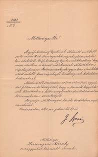 56 Központi Antikvárium 149., 150., 151., 152. tétel 149. Szapáry Gyula gróf (1832-1905) miniszterelnök saját kezűleg aláírt levele Hieronymi Károly országgyűlési képviselőnek.