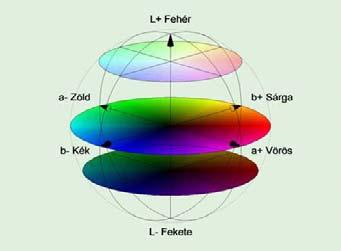 CIEL*a*b* színingertér (1976) CIELab színrendszer, a színek gömb alakú elvi elrendezése. CIELab színrendszer az ellentétes színek (Hering) látáselméleten alapul.