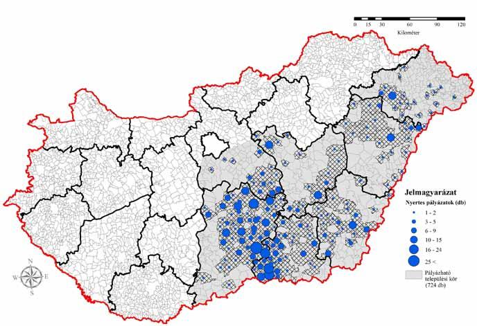 eredmények 3. táblázat: A tanyapályázat nyertesei célterületenkénti bontásban 2011 2015 (Szerkesztette: Romvári Róbert. Forrás: Herman Ottó Intézet Nonprofit Kft.