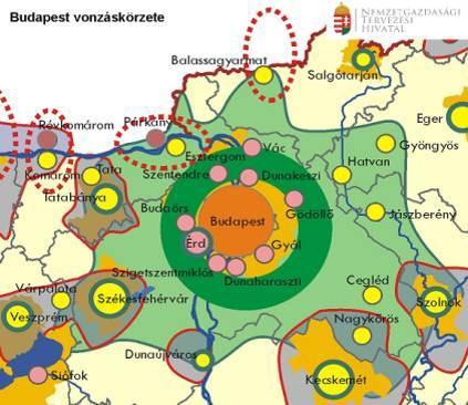 3. ábra Budapest vonzáskörzete forrás: "Nemzeti Fejlesztés 2030" A NEMZETI FEJLESZTÉS