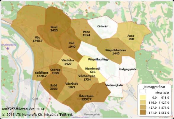 18. ábra Egy házi- és házi gyermekorvosra jutó lakosok száma (fő) - 2014 forrás: Lechner Nonprofit Kft A településen az egy háziorvosra jutó lakosok száma 2425 fő.