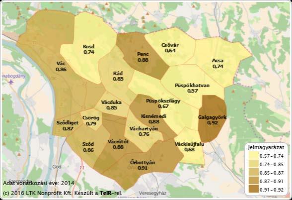 20. ábra Egy óvodai férőhelyre jutó óvodások száma - 2014 forrás: Lechner Nonprofit Kft Az önkormányzat kötelező feladatvállalása közé tartozik az óvodai nevelés, a többi gyermekkel együtt nevelhető