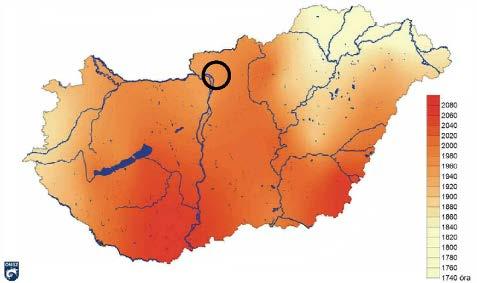 Az évi átlagos napfénytartam (óra) Magyarországon az 1971-2000 közötti időszakalapján Forrás: www.met.
