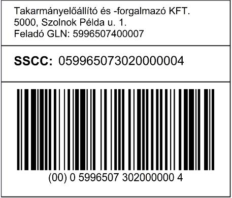 IV. 6-5. ábra Heterogén, állandó tömegű, magasabb szintű csomagolási egység azonosítása SSCC-vel, az SSCC (AI (00)) feltüntetése GS1-