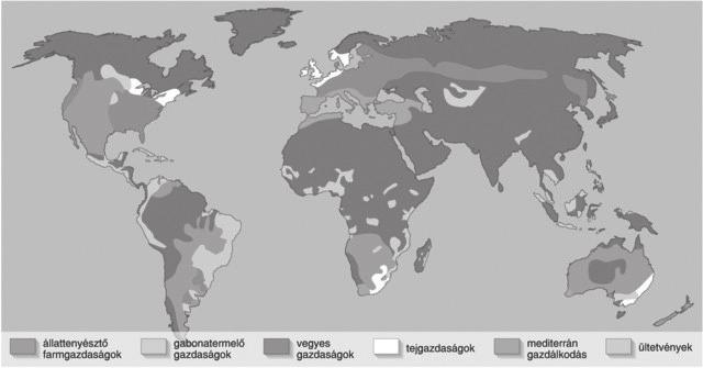 4.2. ábra A modern mezőgazdaság termelési típusai (https://www.mozaweb.hu) 4.4. A mediterrán mezőgazdaság A mediterrán mezőgazdaság elsősorban a Földközi-tenger partvidéki területein alakult ki, ahol enyhe, csapadékos tél és forró, száraz nyár a jellemző.