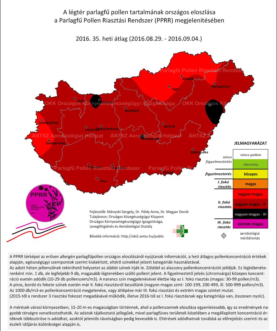 5. ábra: A 2016.évi parlagfű szezon csúcsidőszakát (35.