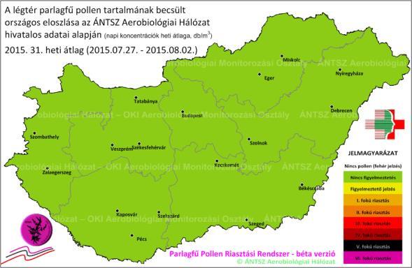 6. ábra: A 2015-ös és 2016-os parlagfű szezon