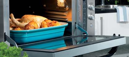 Egyidejű főzés A kombinált főzési mód során a mikrohullám és a grill egyszerre van bekapcsolva. A mikrohullámú energia gyorsan megfőzi az ételt, míg a grill megpirítja és ropogóssá teszi.