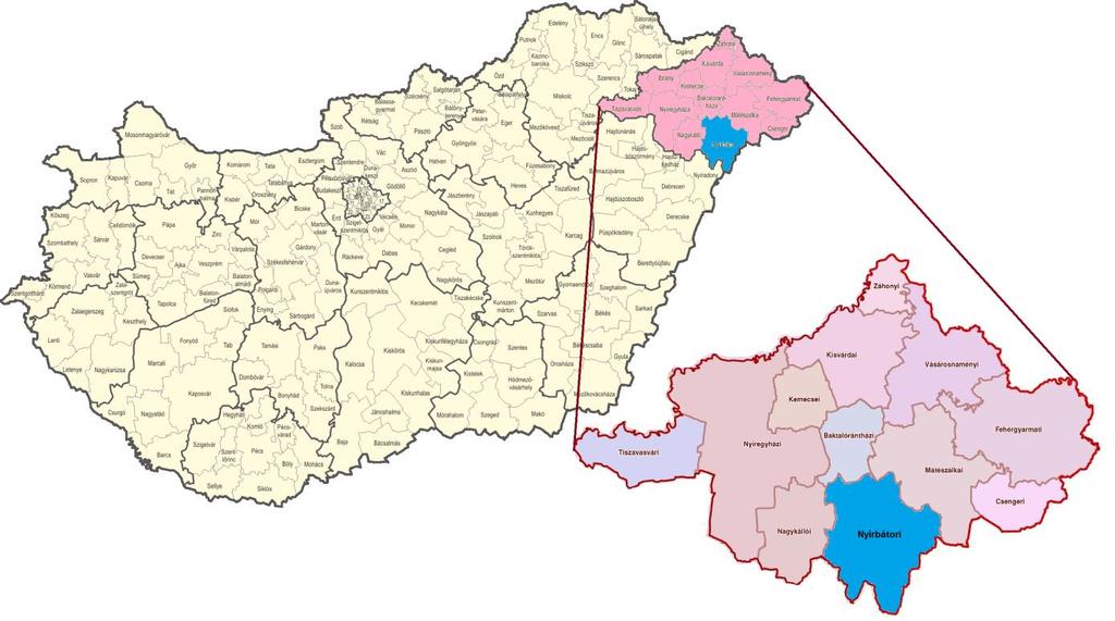 2 HELYZETELEMZÉS A település fekvése, térbeli kapcsolatai Nyírbátor Magyarország észak-keleti szegletében Szabolcs-Szatmár-Bereg megye déli részén fekszik.