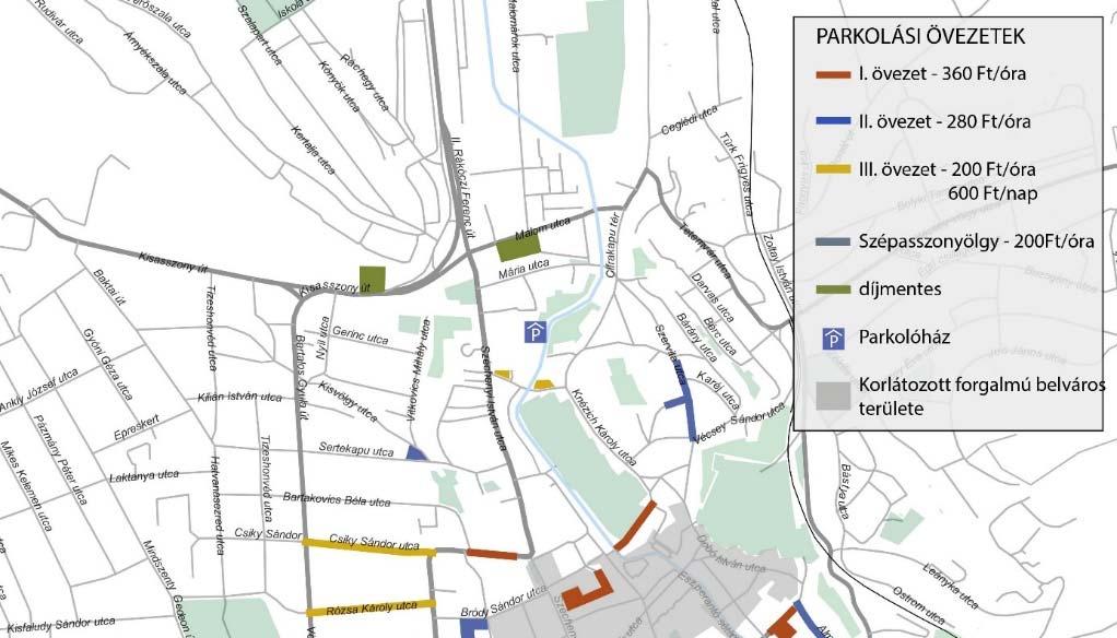 65. ábra: Parkolási övezetek (forrás: EVAT Zrt.