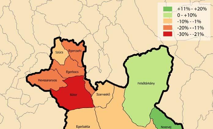 az ezredforduló óta, Noszvajé 11% al, Felsőtárkányé 7% kal és Egerszalóké 3% kal. A járásban a 3 as út és az M3 as autópálya közelében fekvő településeken figyelhető meg még népességnövekedés.