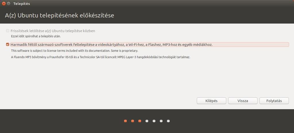 2. ábra- Frissítések A telepítés következő lépéseként meg kell adnia, hogy a rendszer miként kerüljön telepítésre a számítógép merevlemezére.