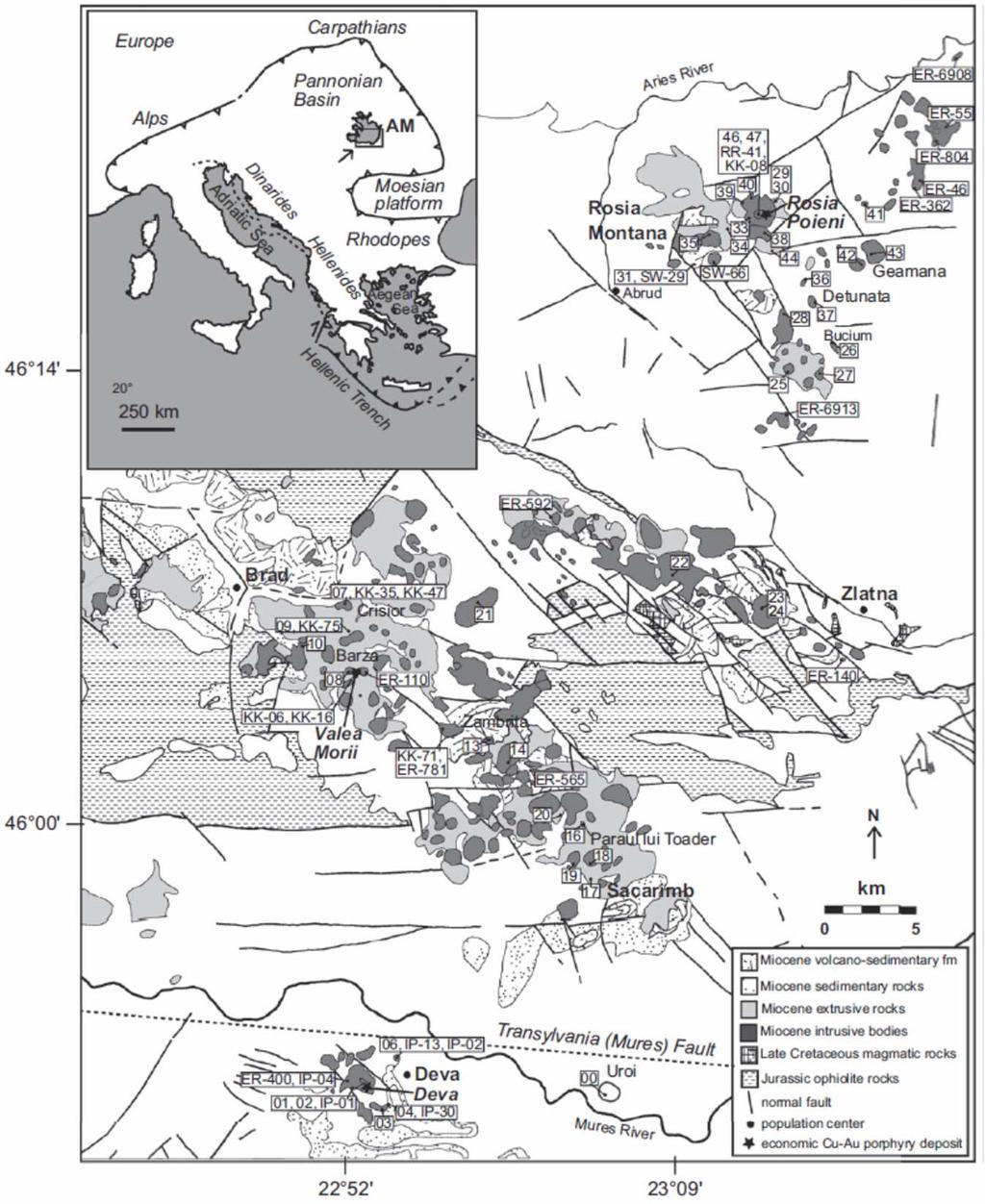 Fig. 1. Location of samples collected from the south Apuseni Mountains (full sample names in Supplementary Table 2).