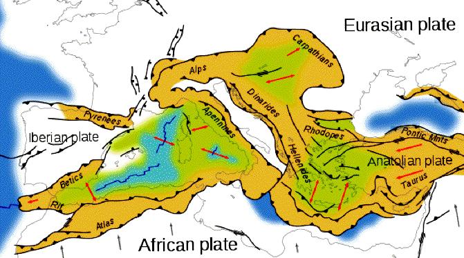 the Mediterranean collision zone Eurasia = Lower