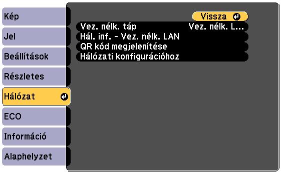 A kivetítő hálózti beállítási - Hálózt menü 105 A Hálózt menü beállítási lehetővé teszik hálózti információk megtekintését és kivetítő beállítását hálózton keresztül történő vezérlésre.